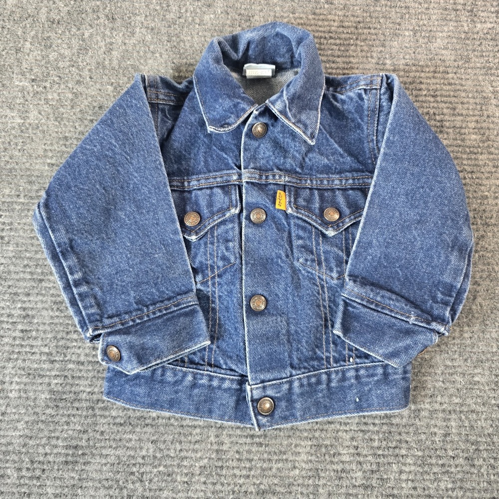 Vintage Levi's Kids Denim Trucker Jacket Size 4 Orange Tab USA 72225-0219